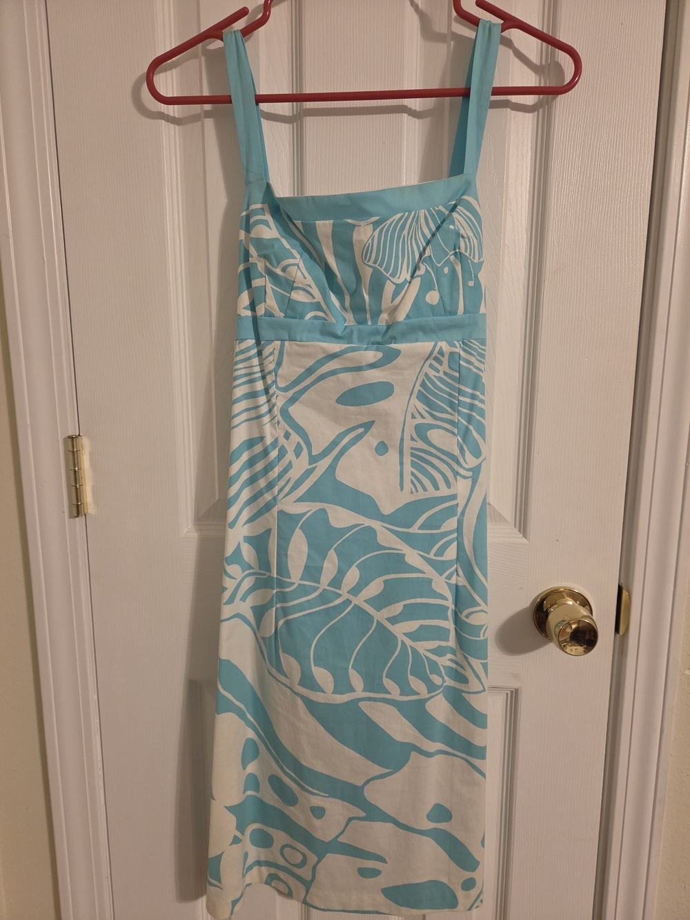B Darlin Light Blue and White Tropical Maxi Dress